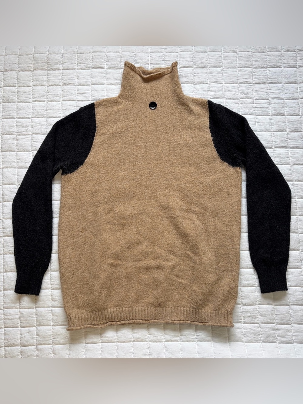Tan/Black Pullover Women's Cotton/Acrylic Blend Turtleneck Sweater Size M